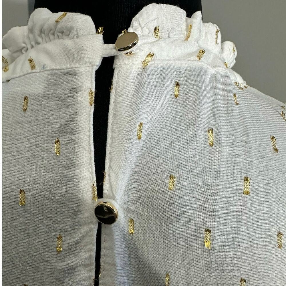 Draper James RSVP Clip Dot Blouse Womens M White Gold Metallic Mock Neck Top - Picture 4 of 11